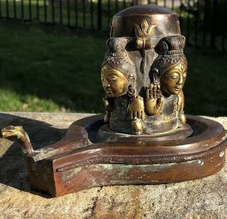 Vtg Copper Gilt Brass Antique Yoni Lingam Vessel Holy Water Shiva Hindu Brahama