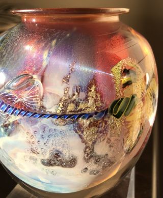 Josh Simpson Signed and Dated Art Glass Ocean Vase RARE w/ Iridescent Inside 6