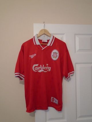 LIVERPOOL FC REEBOK VINTAGE 1996 - 98 CARLSBERG BARNES 10 HOME SHIRT RARE VGC L 4