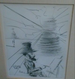 Vintage: Dali Toulouse - Lautree Framed Etching With A Raised On The Back.