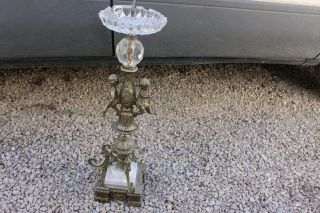 Vintage Floor Ashtray Mid Century Cherub Cupid Angel - Stand Up Crystal Brass