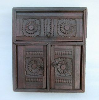 Vintage Old Rare Wooden Hand Carved Unique Three Compartment Flower Carving Box