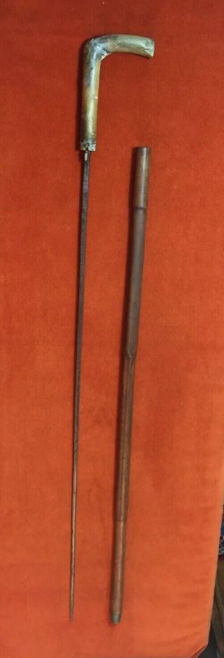 Vintage Antique Bamboo Walking Stick Cane Measuring Rule Ruler Antler Handle