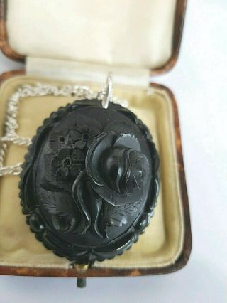 Antique Victorian Whitby Jet Finely Carved Cameo Pendant Goth Mourning