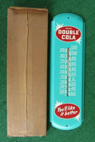 vintage NIB NOS - Drink DOUBLE COLA Tin Advertising Store Display Thermometer 2