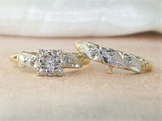14k Yellow Gold Diamond -.  04 Tcw Bridal Wedding Engagement Ring Set - Size 4.  25