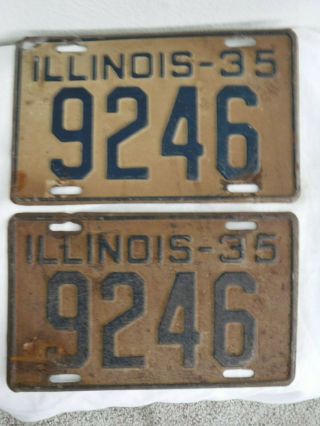 Vintage 1935 4 - Digit Illinois License Plate Set Pair