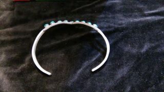Vintage Ladies Sterling Silver Singed Zuni Blue Turquoise Thin Bracelet 3