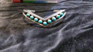 Vintage Ladies Sterling Silver Singed Zuni Blue Turquoise Thin Bracelet 4