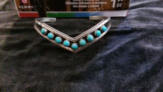 Vintage Ladies Sterling Silver Singed Zuni Blue Turquoise Thin Bracelet 6