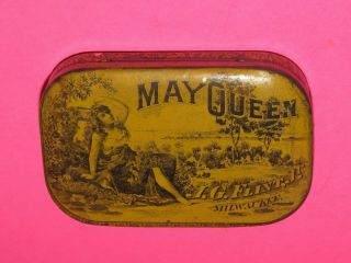 Vintage May Queen Tobacco Tin 3inx4in