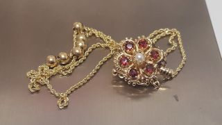 Vintage 14k Yellow Gold Garnet Flower Floral Slide Bracelet Charm & Spacers