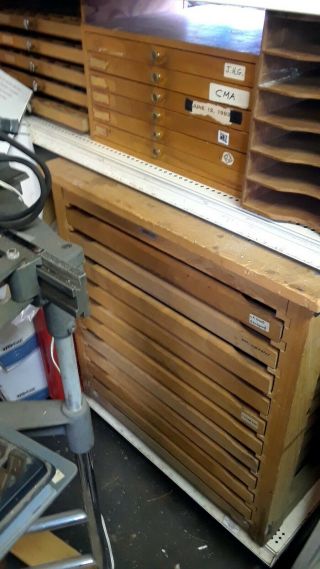 Vintage Printers Type Cabinets,  21 Drawers Containing Over 30 Different Typefont
