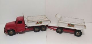 Vintage Pressed Steel Buddy L Double Action Hydraulic Dump Truck Trailer Tandem