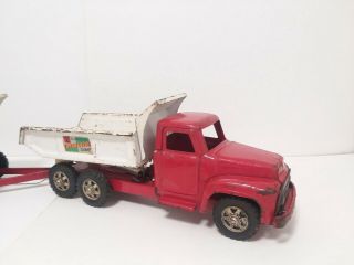 VINTAGE PRESSED STEEL BUDDY L DOUBLE ACTION HYDRAULIC DUMP TRUCK TRAILER TANDEM 5