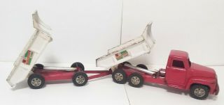 VINTAGE PRESSED STEEL BUDDY L DOUBLE ACTION HYDRAULIC DUMP TRUCK TRAILER TANDEM 7