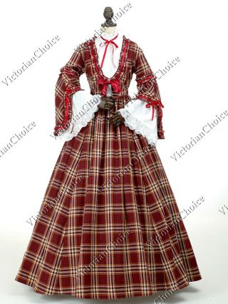 Victorian Vintage Dickens Plaid Prairie Dress Gown Reenactment Clothing 158 M
