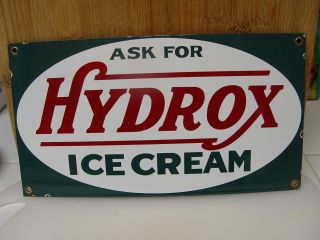 Vintage Ask For Hydrox Ice Cream Porcelain Advertising Sign