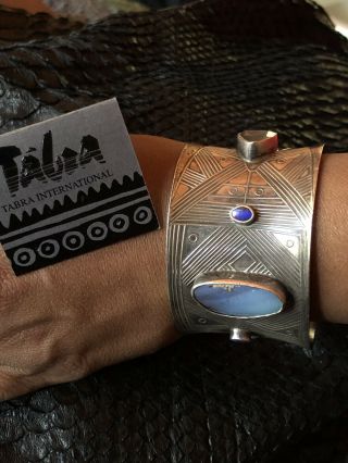 Vintage Tabra Sterling Cuff With Boulder Opal Labradoridite And ?chrysophase