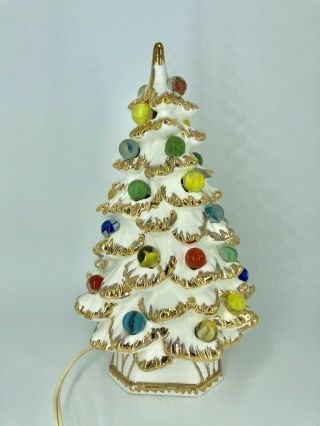 Vintage Vtg Holland Mold Ceramic Christmas Tree Lighted Marble Rare Gold White
