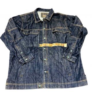 Marithe Francois Girbaud Mens Vintage Jean Jacket Xl Blue Denim Spell Out Mfg