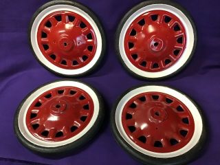 Vintage Pedal Car Wheels & Tires Steelcraft ? 8” Rare Set Of 4 Restored