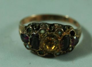 Victorian Garnet & Pearl Gold Ring Af Size M Chester 1881 Size M 2g A711917