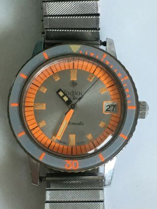 Vtg Rare Zodiac Seawolf Orange 1781w Mens Diving Wrist Watch Repair Parts