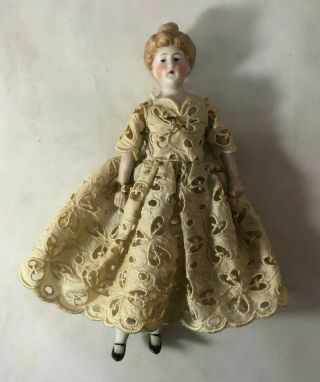 Antique German Bisque Lady with Lace Dress 2
