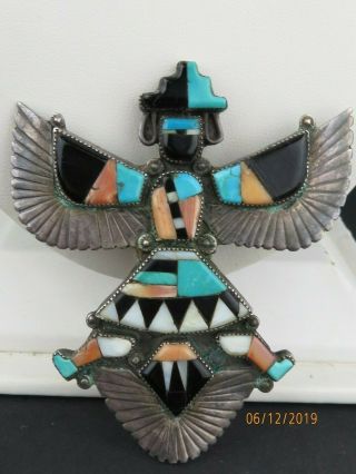 Vintage Native American Indian Navajo Sterling Silver Inlay Kachina Bolo Tie