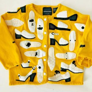 1999 Michael Simon Yellow Sweater With Shoes In Black And White Embellished Sz M