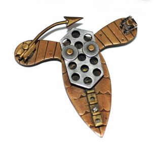 Vtg Thomas Mann Techno - Romantic Modernist Mixed Metals Steampunk Bee Brooch Pin