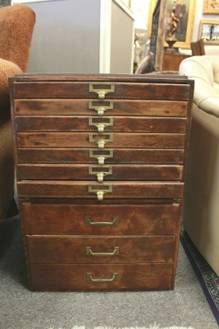 Vintage 10 Drawer Map/flat File Cabinet With Display Top