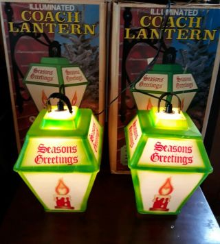 Rare Pair Empire Blow Mold Christmas Coach Lanterns Orig Boxes,  Brackets,  Papers