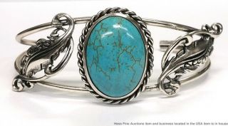 Vintage Sterling Silver Turquoise Signed Kk Native American Cuff Bracelet
