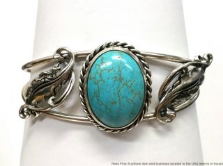 Vintage Sterling Silver Turquoise Signed KK Native American Cuff Bracelet 2