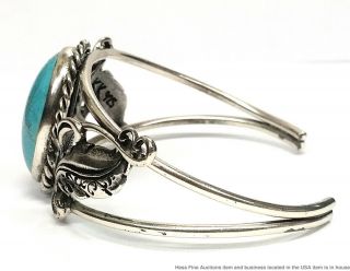 Vintage Sterling Silver Turquoise Signed KK Native American Cuff Bracelet 4