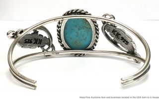 Vintage Sterling Silver Turquoise Signed KK Native American Cuff Bracelet 5