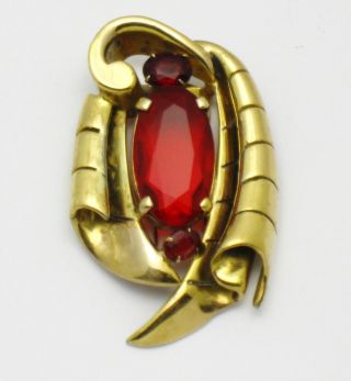 Very Rare Hc Mark Hattie Carnegie Red Crystal Gold Plated Fur Clip Pin