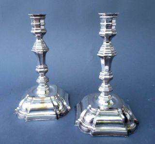 Pair Hallmarked Hans Jensen Denmark Tall Silver Plate Candlesticks