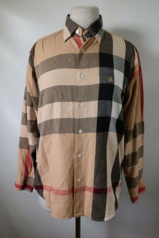 B6517 Vtg Burberry London Plaid Long Sleeve Shirt Size M
