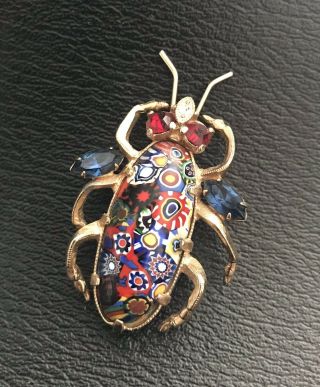 Very Rare Early Hallmarked & Number Eisenberg Murano Glass Rhinestone Bug Brooch