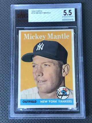 1958 Topps Mickey Mantle Bvg 5.  5 Hof Vintage Baseball Card