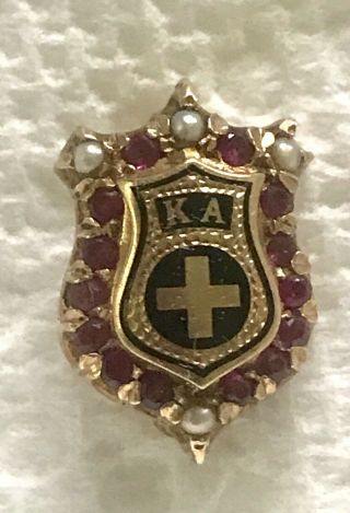 RARE VINTAGE SOLID 14K GOLD KAPPA ALPHA FRATERNITY PIN WITH PEARLS AND RUBIES 2