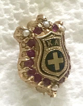 RARE VINTAGE SOLID 14K GOLD KAPPA ALPHA FRATERNITY PIN WITH PEARLS AND RUBIES 5