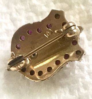 RARE VINTAGE SOLID 14K GOLD KAPPA ALPHA FRATERNITY PIN WITH PEARLS AND RUBIES 7