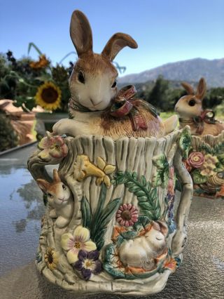 Vtg Fitz & Floyd Classics Woodland Spring Cannister Cookie Jar Rabbit Bunny