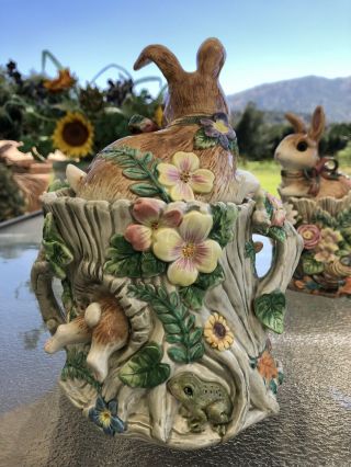 VTG FITZ & FLOYD CLASSICS WOODLAND SPRING CANNISTER COOKIE JAR RABBIT BUNNY 3