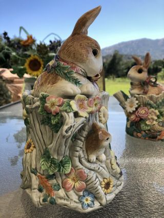 VTG FITZ & FLOYD CLASSICS WOODLAND SPRING CANNISTER COOKIE JAR RABBIT BUNNY 4