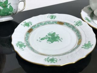 Vtg 2pc HEREND Hungary Green Chinese Bouquet Floral Porcelain Teacup & Plates 2